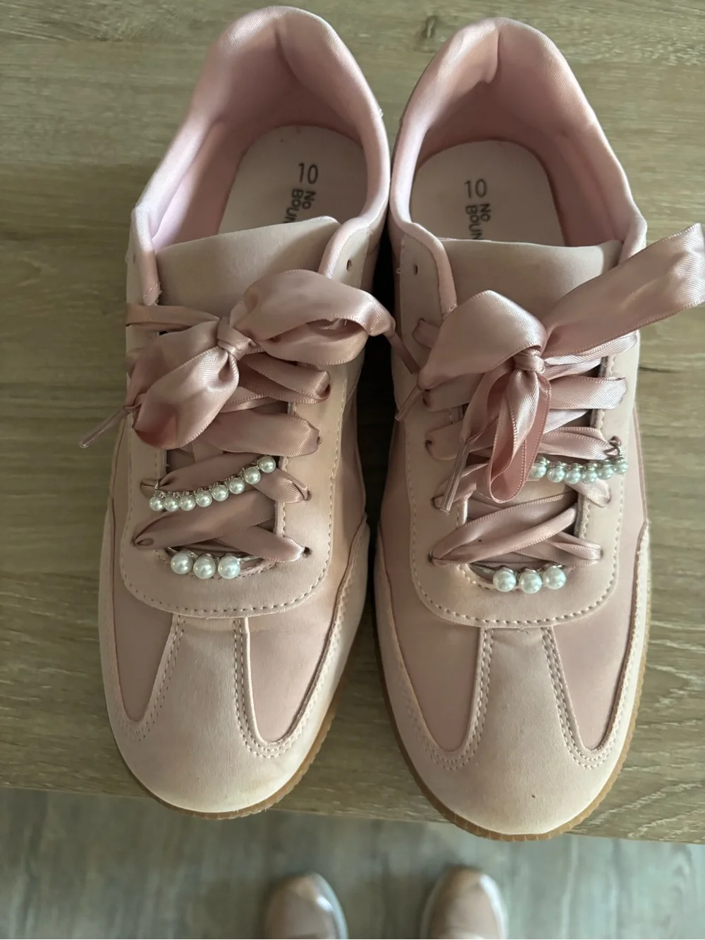 No Boundaries Blush Pink Satin Ribbon & Pearl Accent Women's Sneakers
